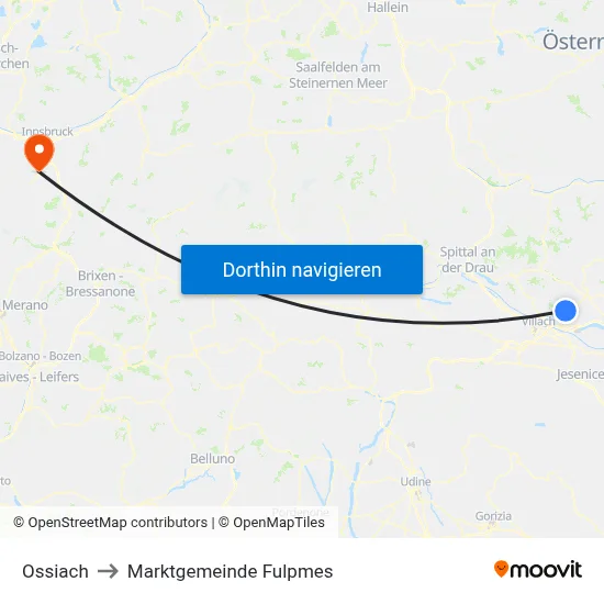 Ossiach to Marktgemeinde Fulpmes map