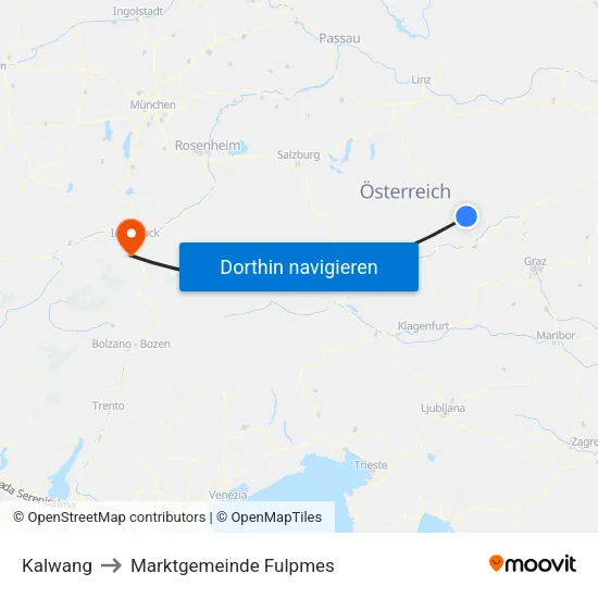 Kalwang to Marktgemeinde Fulpmes map