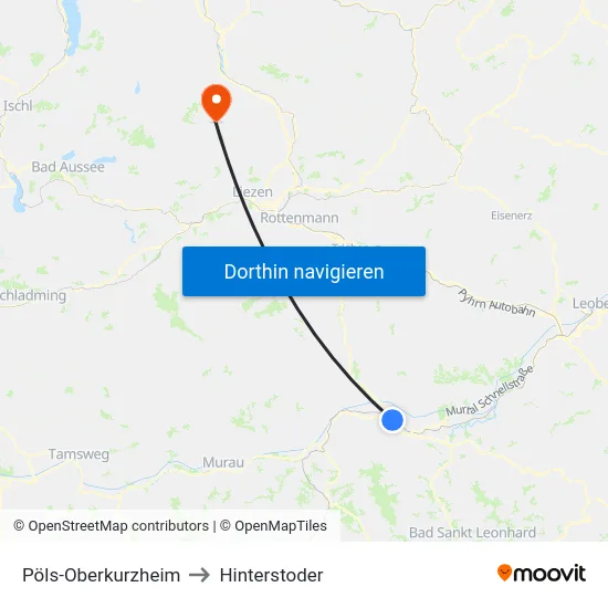 Pöls-Oberkurzheim to Hinterstoder map