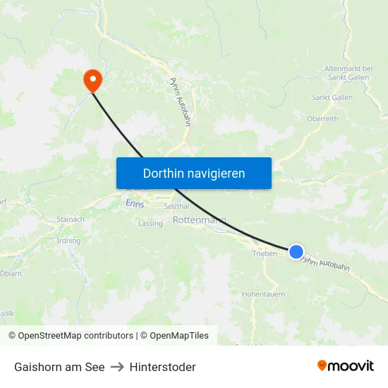 Gaishorn am See to Hinterstoder map