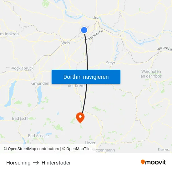 Hörsching to Hinterstoder map