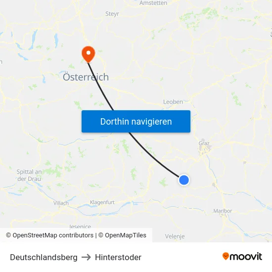 Deutschlandsberg to Hinterstoder map