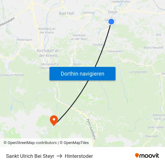 Sankt Ulrich Bei Steyr to Hinterstoder map