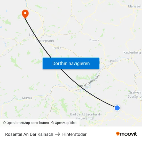 Rosental An Der Kainach to Hinterstoder map