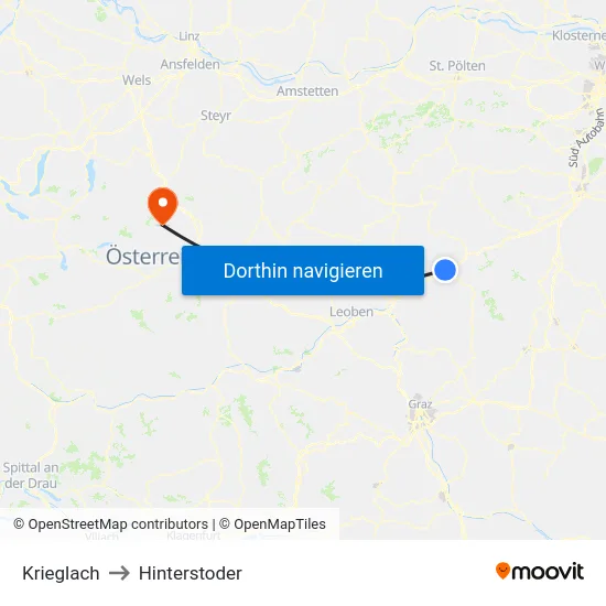 Krieglach to Hinterstoder map