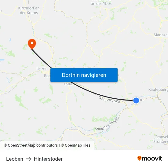 Leoben to Hinterstoder map