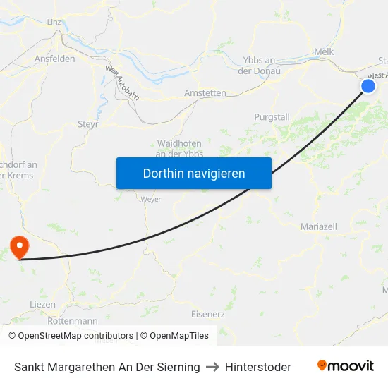 Sankt Margarethen An Der Sierning to Hinterstoder map