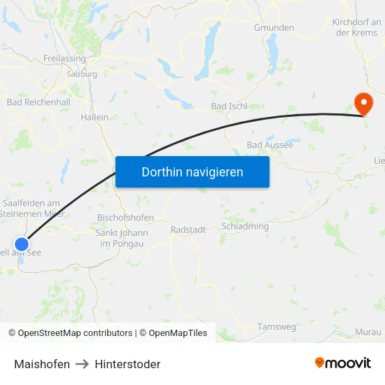 Maishofen to Hinterstoder map