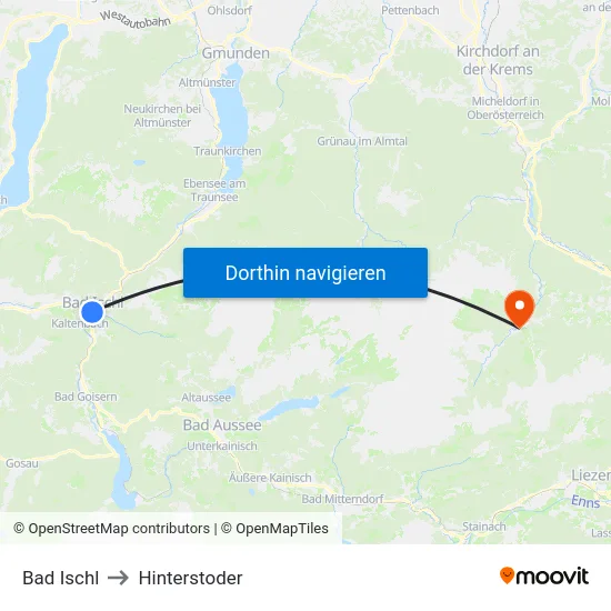 Bad Ischl to Hinterstoder map