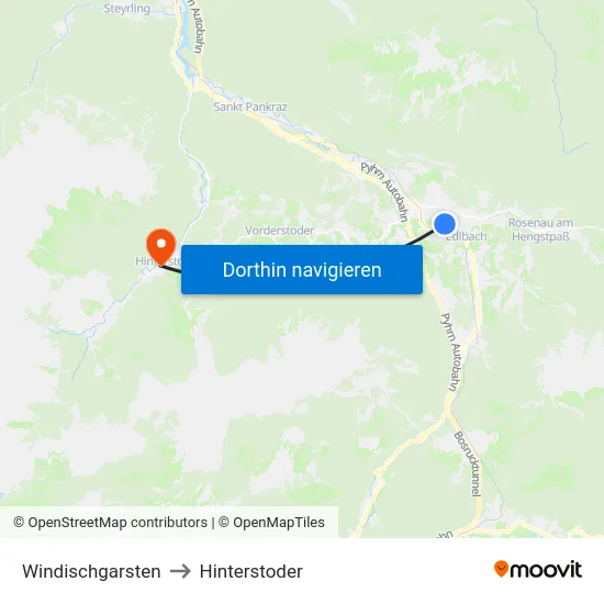 Windischgarsten to Hinterstoder map