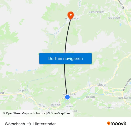 Wörschach to Hinterstoder map