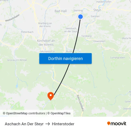 Aschach An Der Steyr to Hinterstoder map