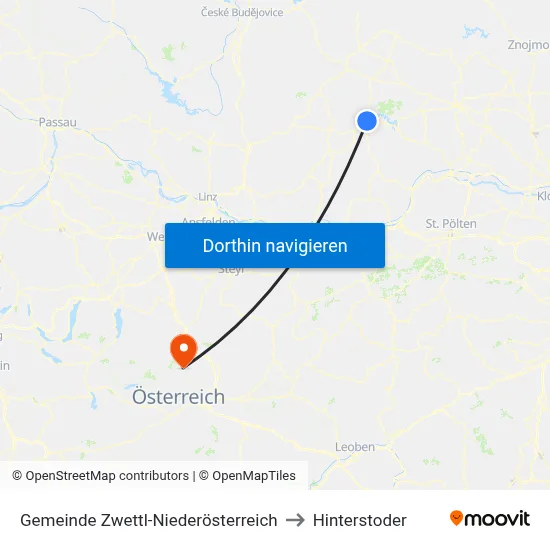 Gemeinde Zwettl-Niederösterreich to Hinterstoder map