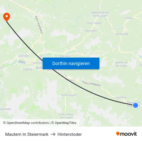 Mautern In Steiermark to Hinterstoder map