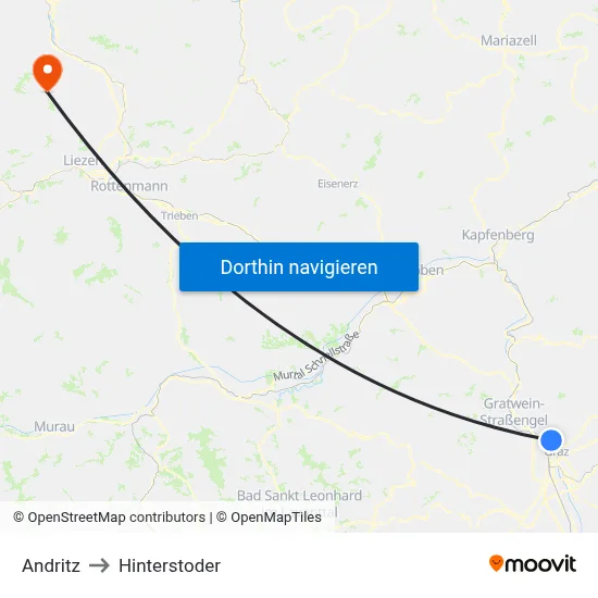 Andritz to Hinterstoder map