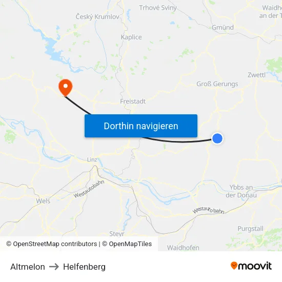 Altmelon to Helfenberg map