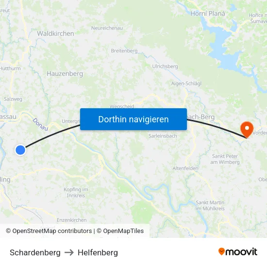 Schardenberg to Helfenberg map