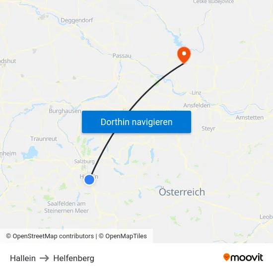 Hallein to Helfenberg map