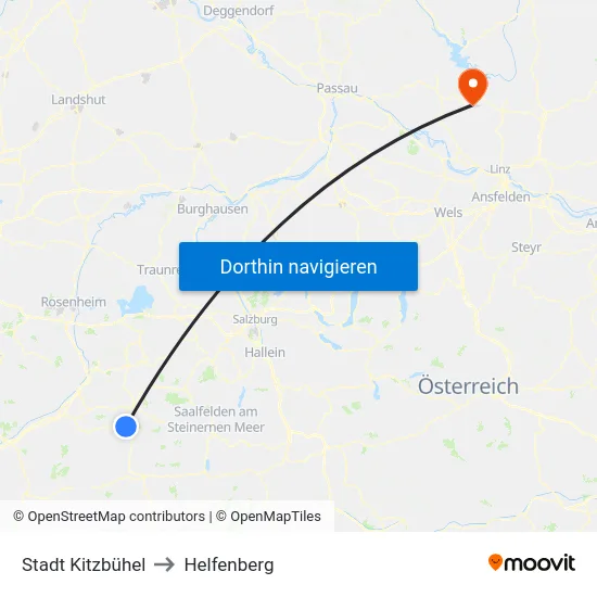 Stadt Kitzbühel to Helfenberg map