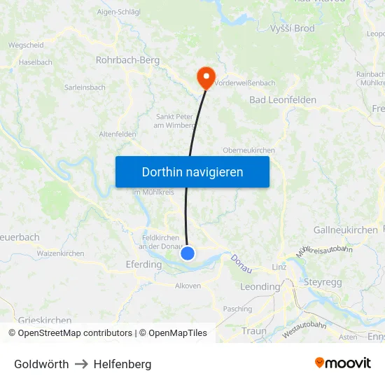 Goldwörth to Helfenberg map