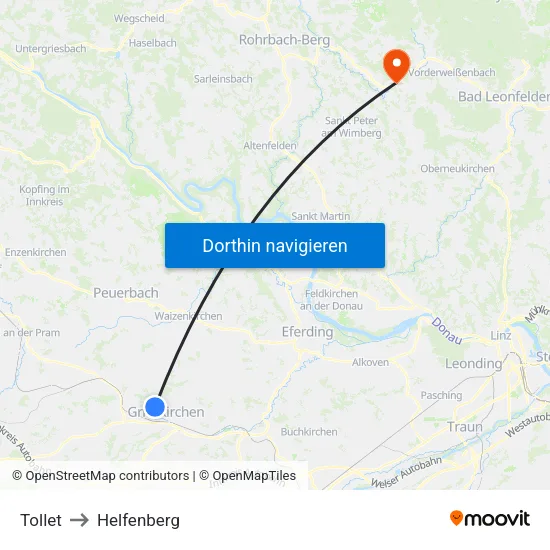 Tollet to Helfenberg map