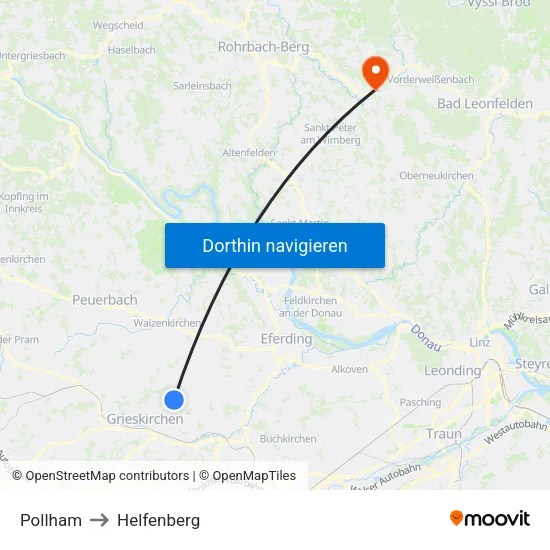 Pollham to Helfenberg map