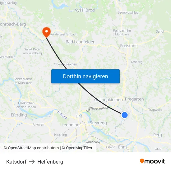 Katsdorf to Helfenberg map