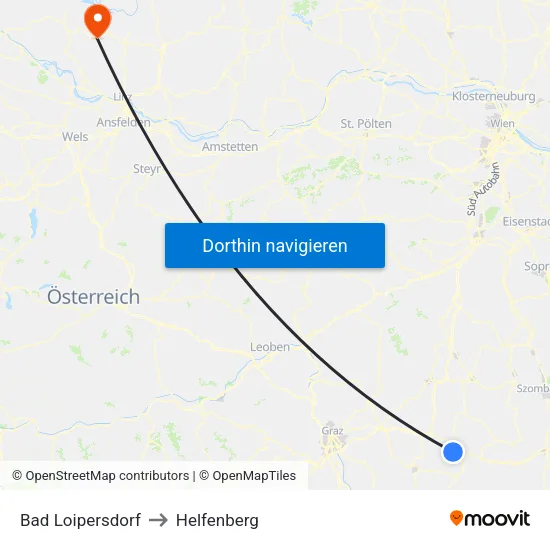 Bad Loipersdorf to Helfenberg map