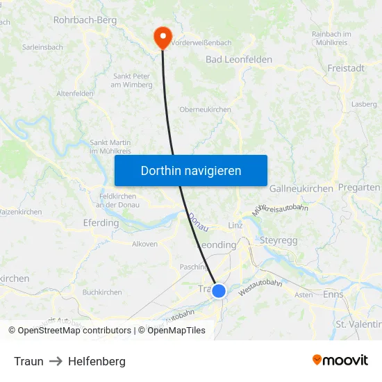 Traun to Helfenberg map