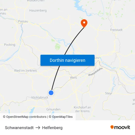 Schwanenstadt to Helfenberg map