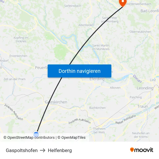Gaspoltshofen to Helfenberg map