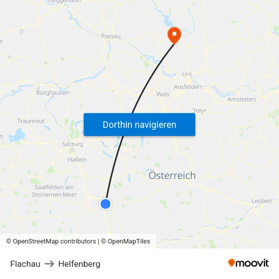 Flachau to Helfenberg map