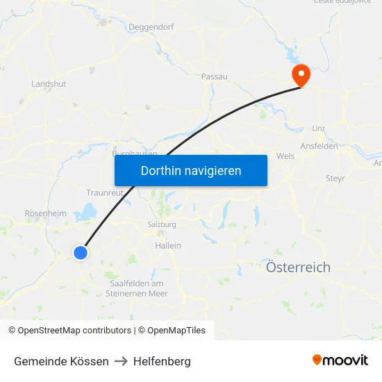 Gemeinde Kössen to Helfenberg map