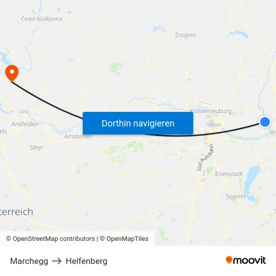 Marchegg to Helfenberg map