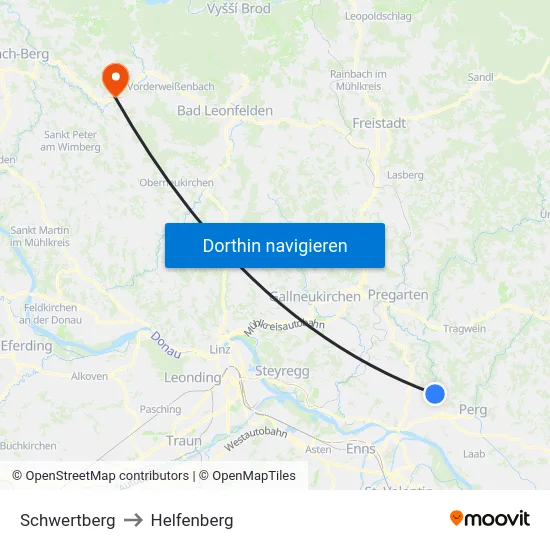 Schwertberg to Helfenberg map