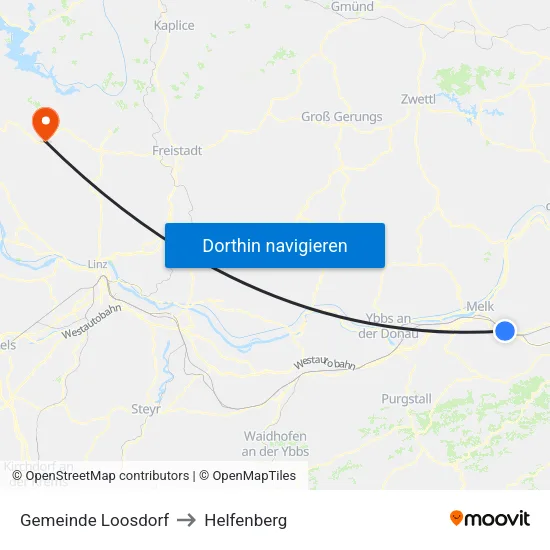 Gemeinde Loosdorf to Helfenberg map