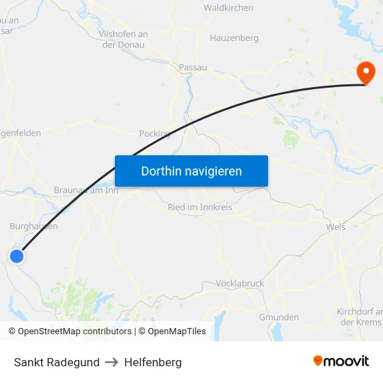 Sankt Radegund to Helfenberg map