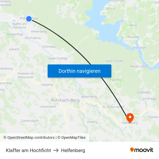 Klaffer am Hochficht to Helfenberg map