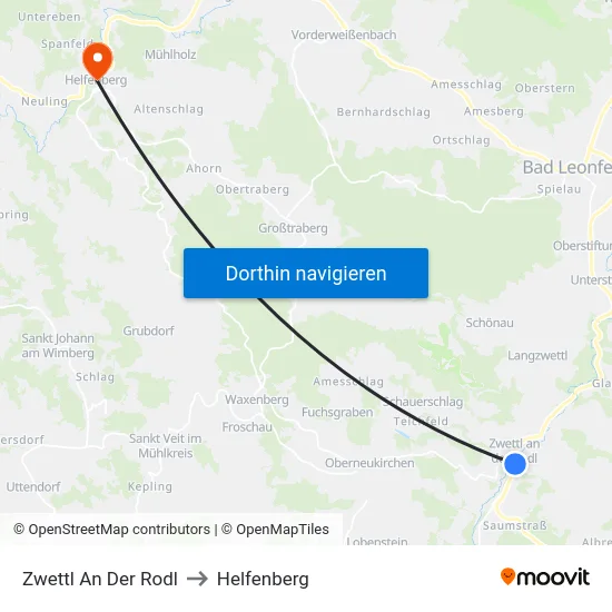 Zwettl An Der Rodl to Helfenberg map
