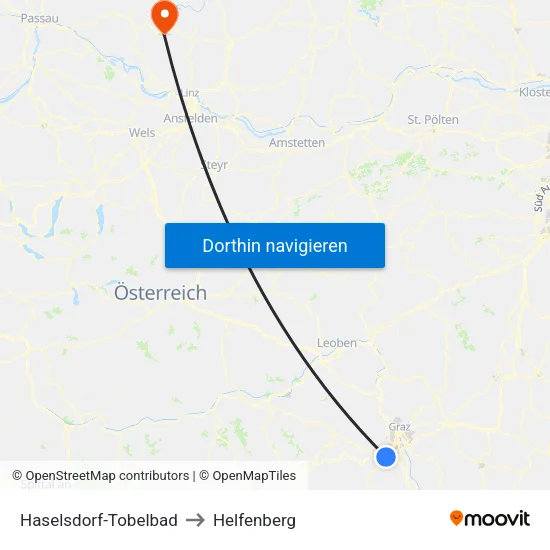 Haselsdorf-Tobelbad to Helfenberg map