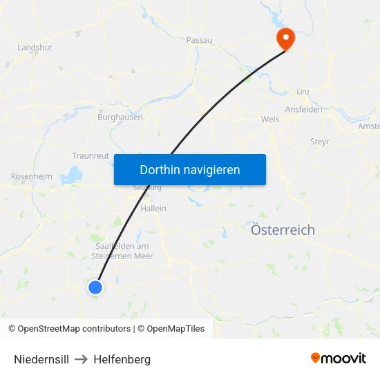 Niedernsill to Helfenberg map