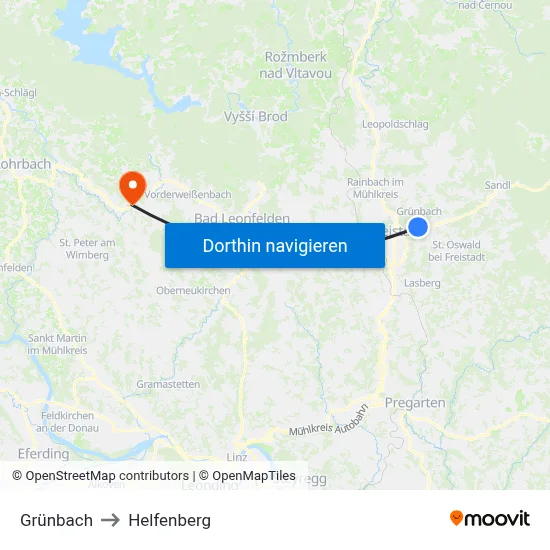 Grünbach to Helfenberg map