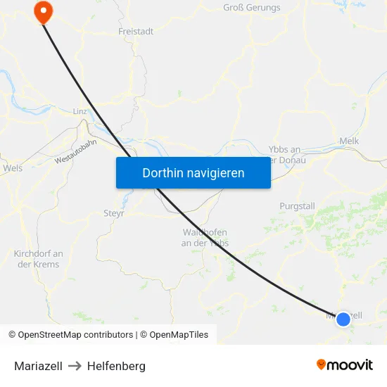 Mariazell to Helfenberg map