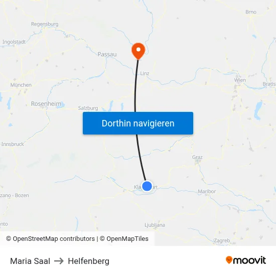 Maria Saal to Helfenberg map