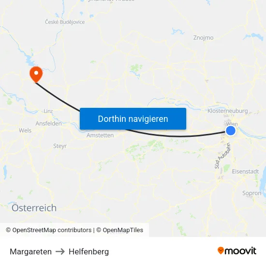 Margareten to Helfenberg map