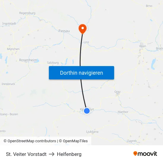 St. Veiter Vorstadt to Helfenberg map