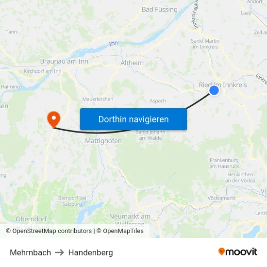 Mehrnbach to Handenberg map