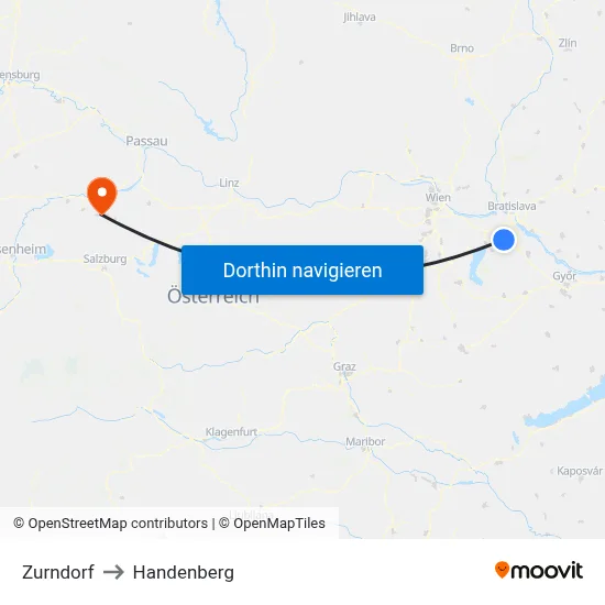 Zurndorf to Handenberg map