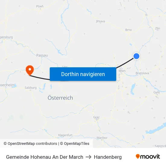 Gemeinde Hohenau An Der March to Handenberg map