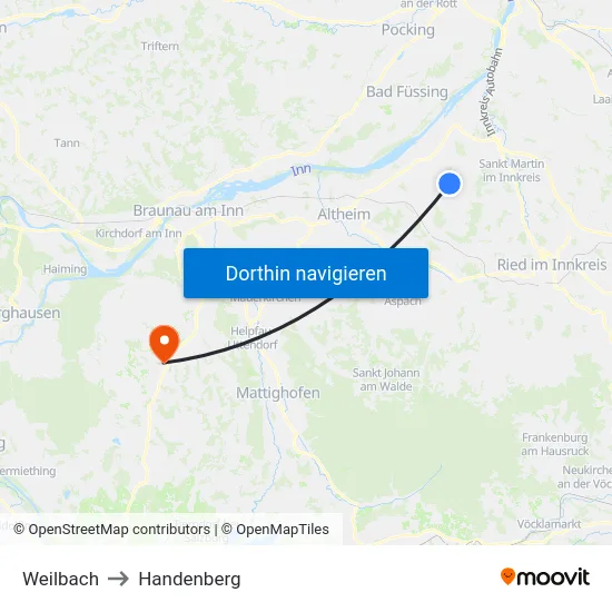 Weilbach to Handenberg map